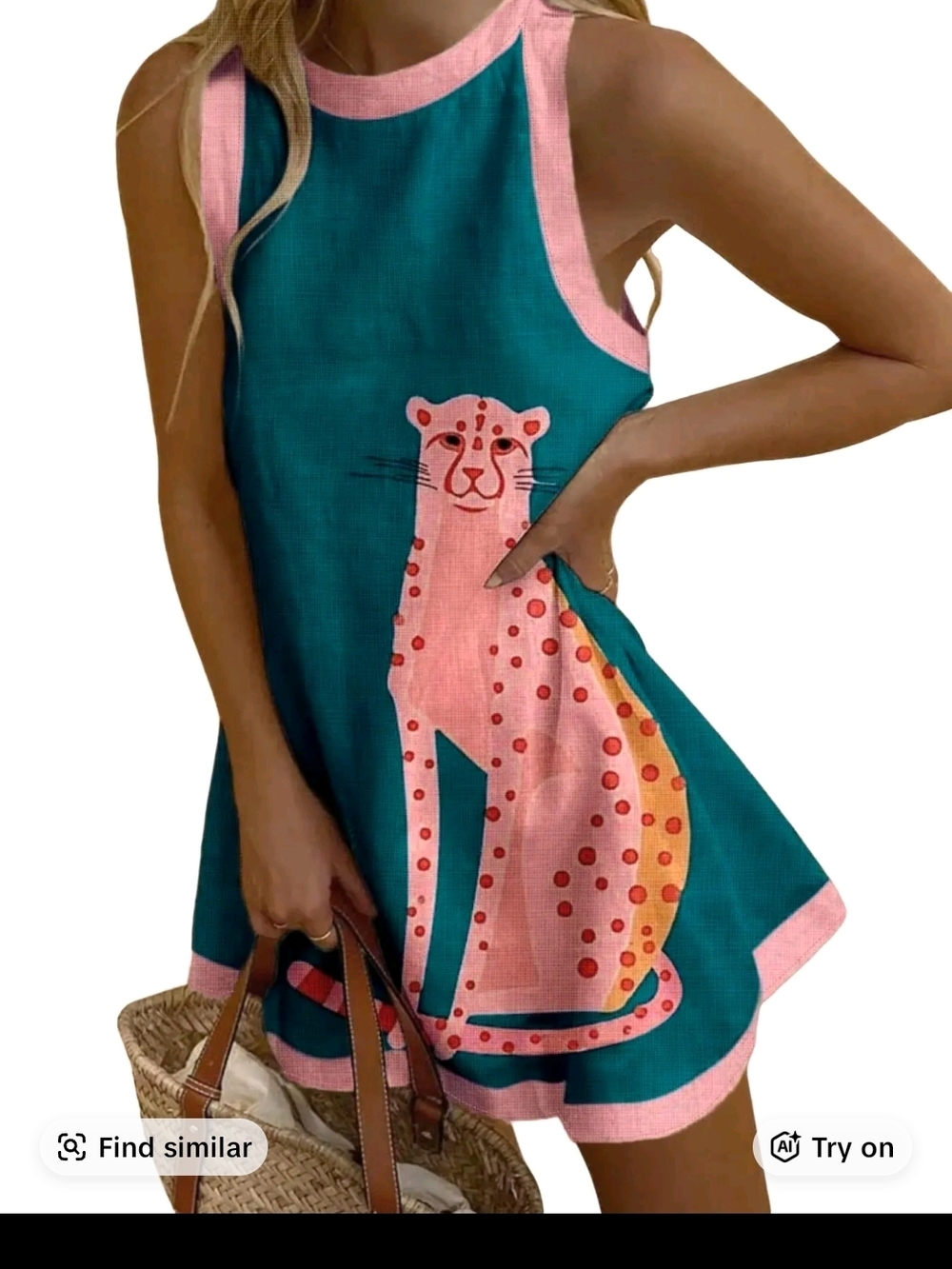 Teal Tank Dress with Pink Leopard Graphic